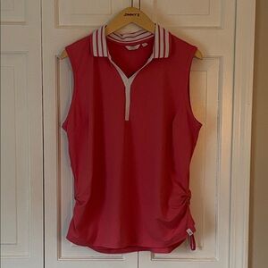 Lady Hagen Sleeveless Polo Golf Tank Top - Pink with White Trim